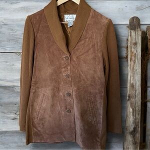 Suede‎ with Ribbed Knit Chestnut Brown Button-Front Jacket